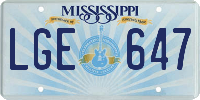 MS license plate LGE647