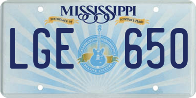 MS license plate LGE650