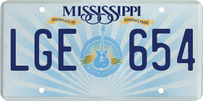 MS license plate LGE654