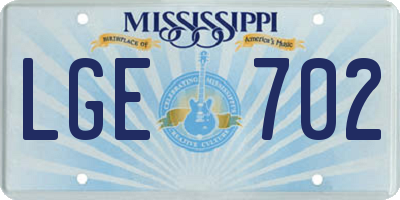 MS license plate LGE702