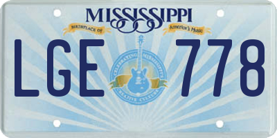 MS license plate LGE778