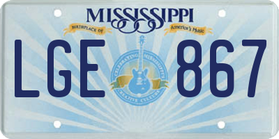 MS license plate LGE867