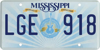 MS license plate LGE918
