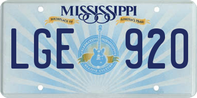 MS license plate LGE920