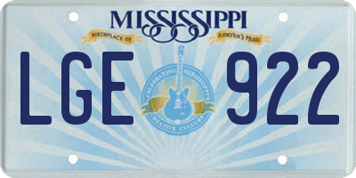 MS license plate LGE922