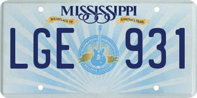 MS license plate LGE931