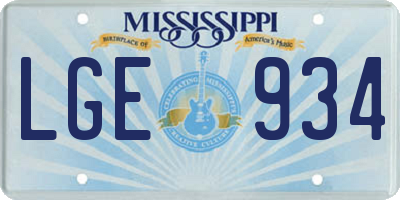 MS license plate LGE934
