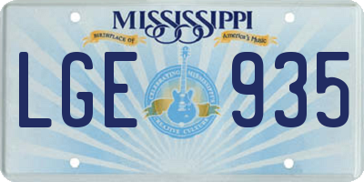 MS license plate LGE935