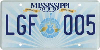 MS license plate LGF005