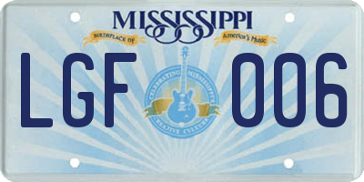 MS license plate LGF006