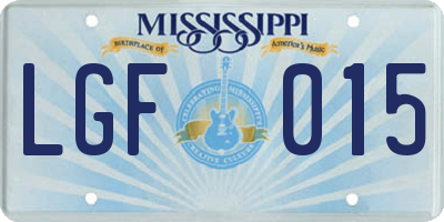 MS license plate LGF015