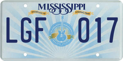 MS license plate LGF017