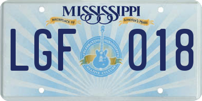 MS license plate LGF018