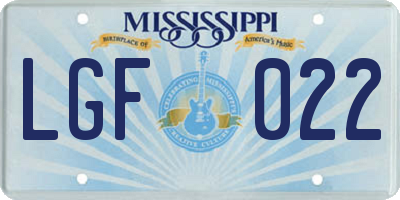MS license plate LGF022
