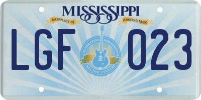 MS license plate LGF023