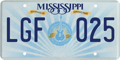 MS license plate LGF025