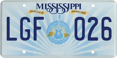 MS license plate LGF026