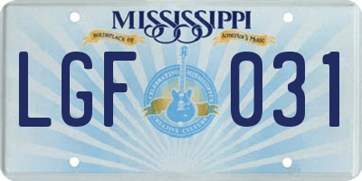 MS license plate LGF031