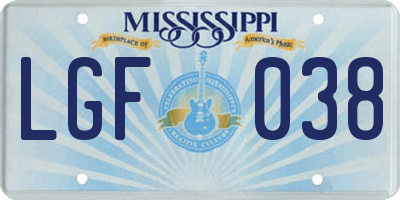 MS license plate LGF038