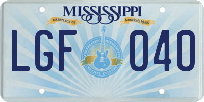 MS license plate LGF040