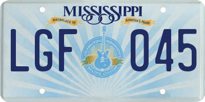 MS license plate LGF045