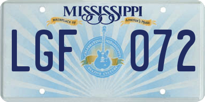 MS license plate LGF072