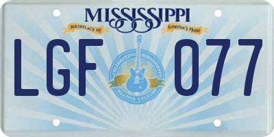 MS license plate LGF077