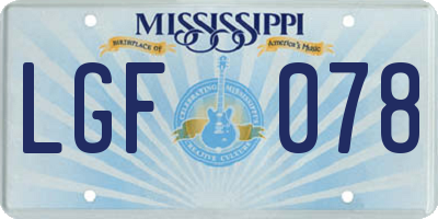 MS license plate LGF078