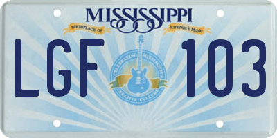 MS license plate LGF103