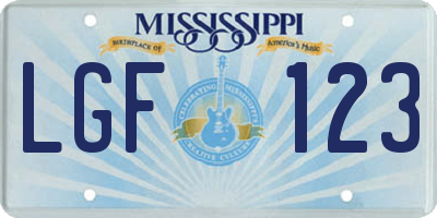 MS license plate LGF123