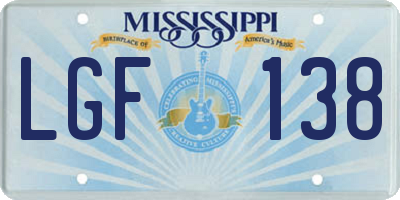 MS license plate LGF138