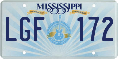 MS license plate LGF172