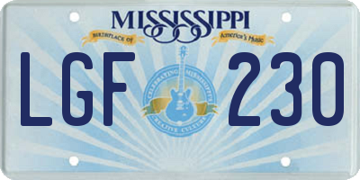 MS license plate LGF230