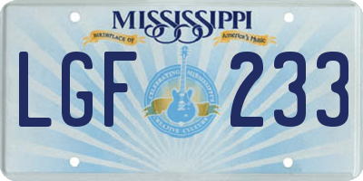MS license plate LGF233