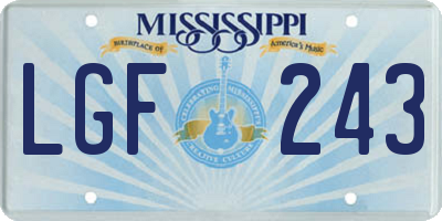 MS license plate LGF243