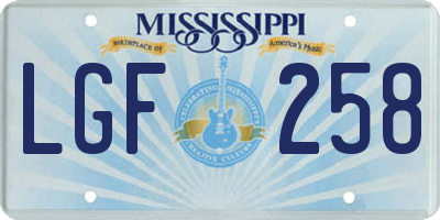 MS license plate LGF258