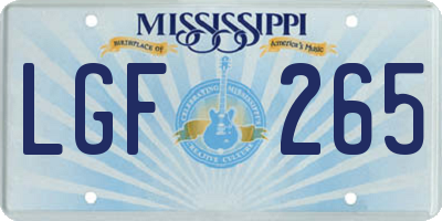 MS license plate LGF265
