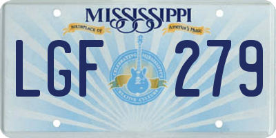 MS license plate LGF279