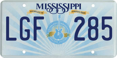 MS license plate LGF285