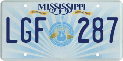 MS license plate LGF287