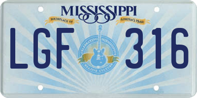 MS license plate LGF316