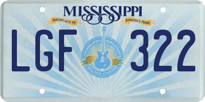 MS license plate LGF322