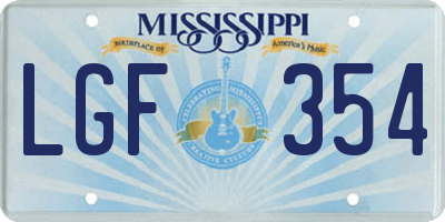 MS license plate LGF354