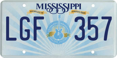 MS license plate LGF357