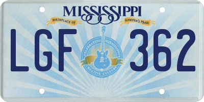 MS license plate LGF362