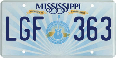 MS license plate LGF363
