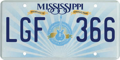 MS license plate LGF366