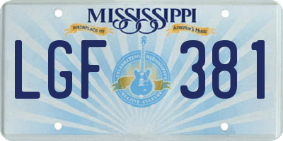 MS license plate LGF381