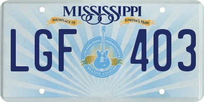 MS license plate LGF403
