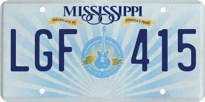 MS license plate LGF415